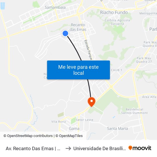Av. Recanto Das Emas | Qd. 105 (Adm Regional) to Universidade De Brasília - Campus Do Gama map