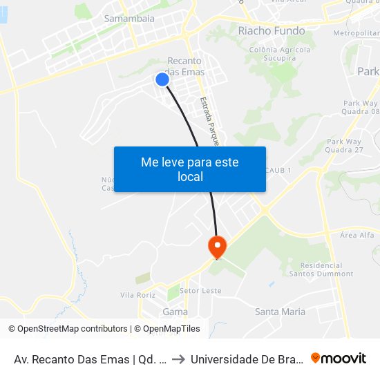 Av. Recanto Das Emas | Qd. 104 (Restaurante Comunitário) to Universidade De Brasília - Campus Do Gama map