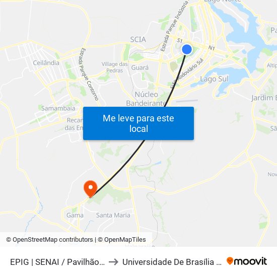 EPIG | SENAI / Pavilhão Parque da Cidade to Universidade De Brasília - Campus Do Gama map