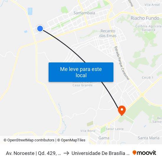 Av. Noroeste | Qd. 429, Conj. 10 (Cef 427) to Universidade De Brasília - Campus Do Gama map