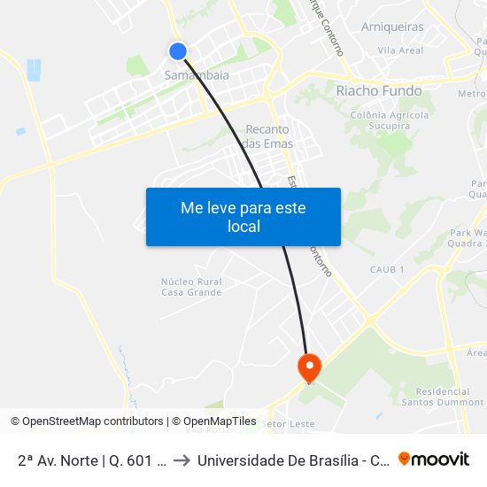 2ª Av. Norte | Q. 601 (Colégio Cci) to Universidade De Brasília - Campus Do Gama map