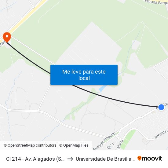 Cl 214 - Av. Alagados (Shopping/Delegacia) to Universidade De Brasília - Campus Do Gama map