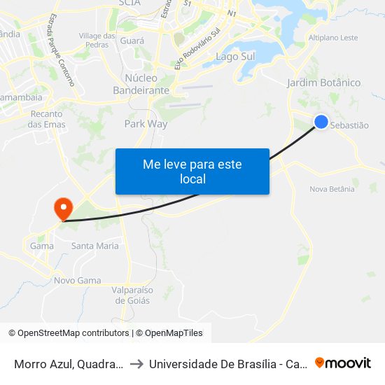 Morro Azul, Quadra 11, Conj. Q to Universidade De Brasília - Campus Do Gama map