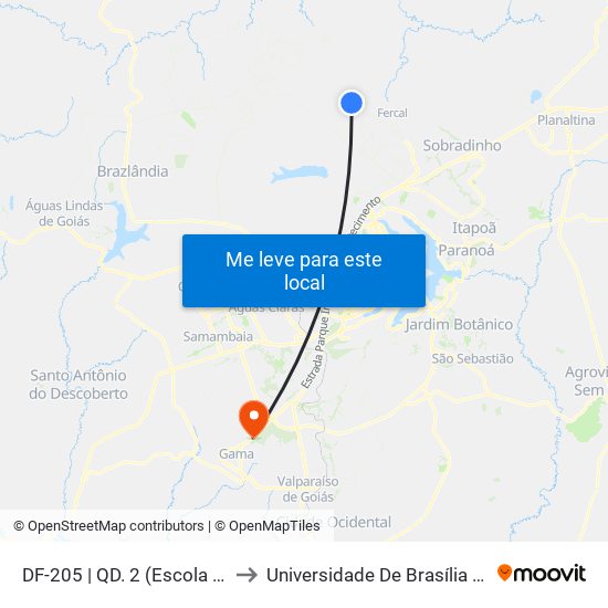 DF-205 | QD. 2 (Escola Classe Boa Vista) to Universidade De Brasília - Campus Do Gama map