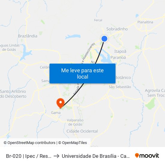 Br-020 | Ipec / Res. Granville to Universidade De Brasília - Campus Do Gama map