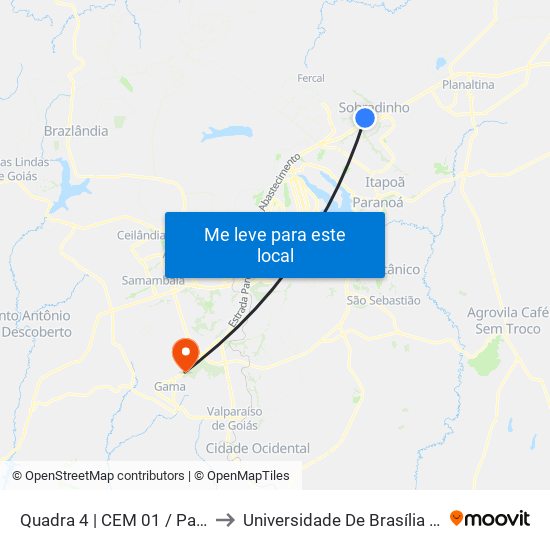 Quadra 4 | CEM 01 / Paróquia Bom Jesus to Universidade De Brasília - Campus Do Gama map