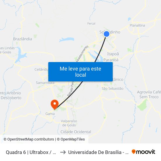 Quadra 6 | Ultrabox / Tortas e Sonhos to Universidade De Brasília - Campus Do Gama map