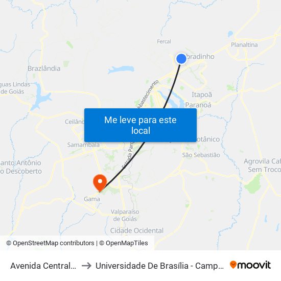 Avenida Central | Ar 10 to Universidade De Brasília - Campus Do Gama map