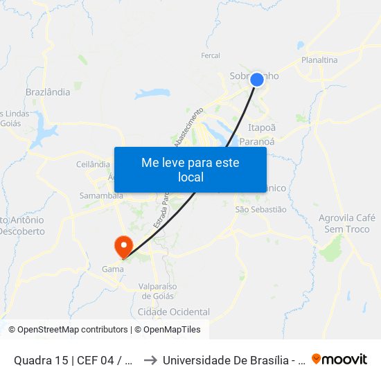 Quadra 15 | Cef 04 / Escola Classe 04 to Universidade De Brasília - Campus Do Gama map