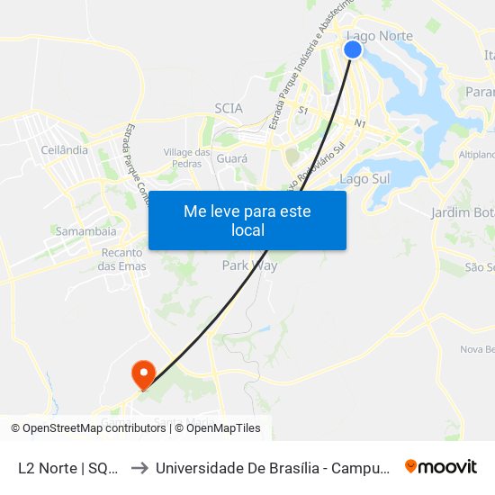 L2 Norte | SQN 415 to Universidade De Brasília - Campus Do Gama map