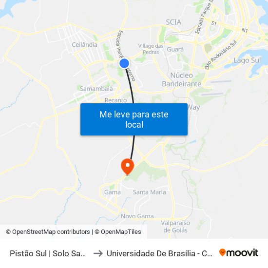 Pistão Sul | Solo Sagrado / Ceub to Universidade De Brasília - Campus Do Gama map