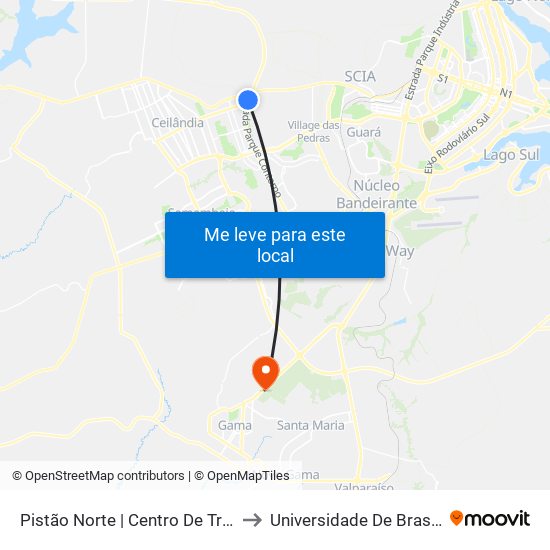 Pistão Norte | Centro De Treinamento Da Polícia Militar to Universidade De Brasília - Campus Do Gama map