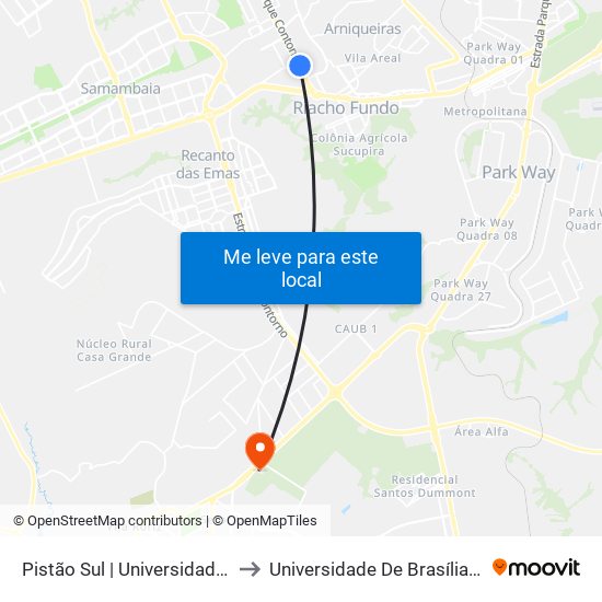 Pistão Sul | Universidade Católica / Estácio to Universidade De Brasília - Campus Do Gama map