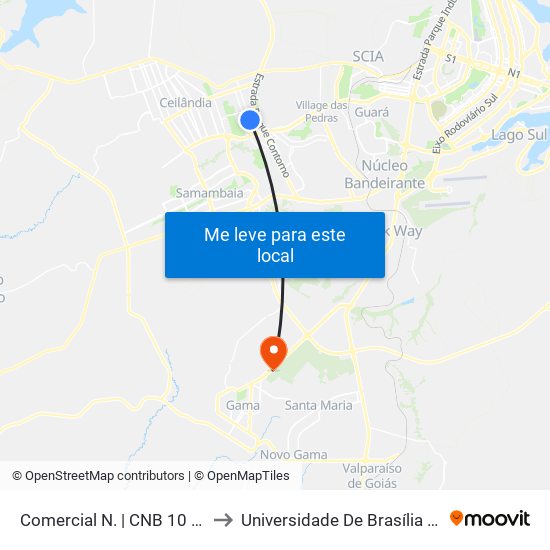 Comercial Norte | Cnb 10 to Universidade De Brasília - Campus Do Gama map