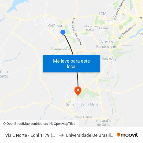 Via L Norte - Eqnl 11/9 (Mineirinho Chopperia) to Universidade De Brasília - Campus Do Gama map