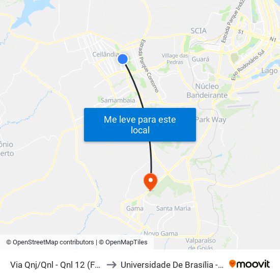 Via Qnj/Qnl - Qnl 12 (Feira Permanente) to Universidade De Brasília - Campus Do Gama map