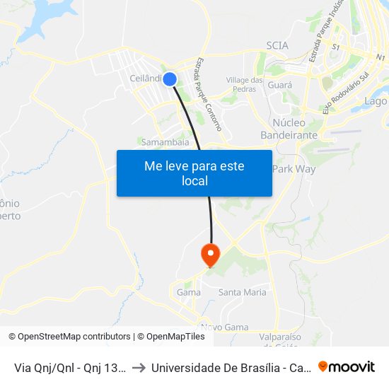 Via Qnj/Qnl - Qnj 13 (Projeção) to Universidade De Brasília - Campus Do Gama map