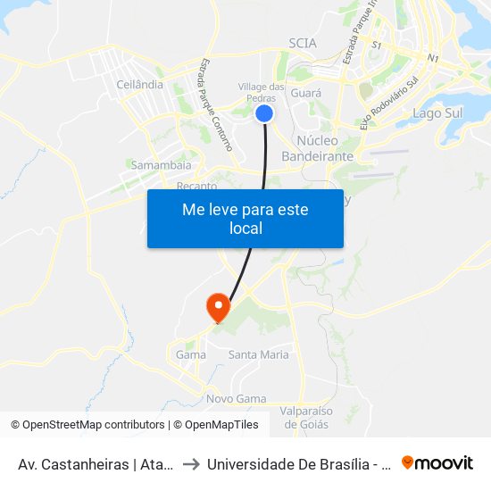 Av. Castanheiras | Atacadão Dia A Dia to Universidade De Brasília - Campus Do Gama map