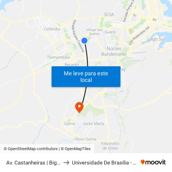 Av. Castanheiras | Bigbox / Drogafuji to Universidade De Brasília - Campus Do Gama map