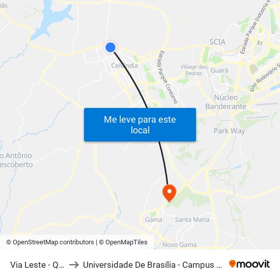 Via Leste - Qno 6 to Universidade De Brasília - Campus Do Gama map