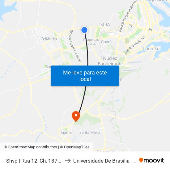 Shvp | Rua 12, Ch. 137/1 (Auto Car Vip) to Universidade De Brasília - Campus Do Gama map