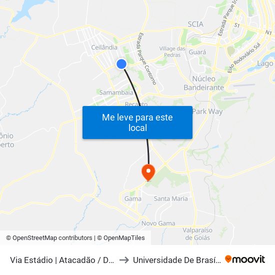 Via Estádio | Atacadão / Dca II / Rodoviária / Estádio to Universidade De Brasília - Campus Do Gama map