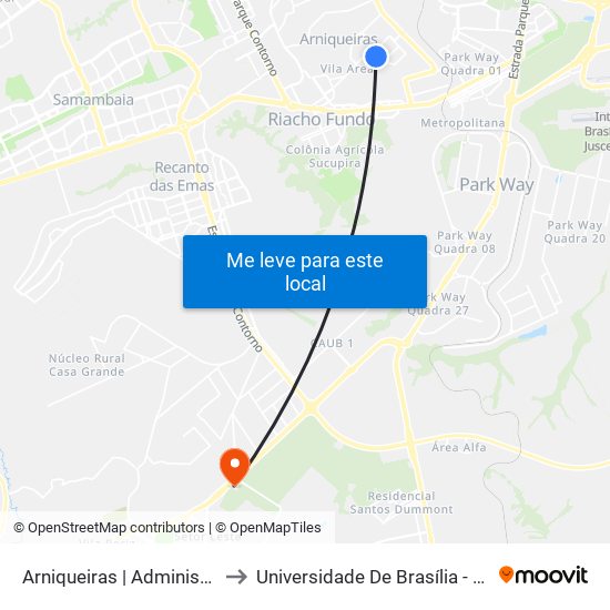 Arniqueiras | Administração Regional to Universidade De Brasília - Campus Do Gama map