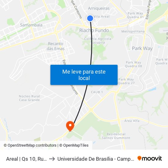 Areal | Qs 10, Rua 220a to Universidade De Brasília - Campus Do Gama map