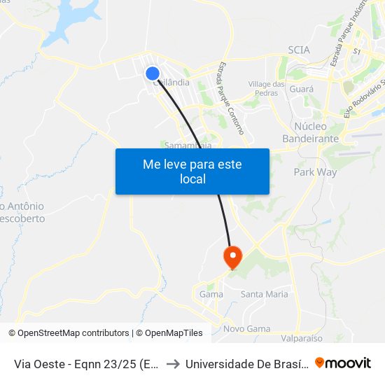 Via Oeste - Eqnn 23/25 (Estação Terminal Ceilândia) to Universidade De Brasília - Campus Do Gama map