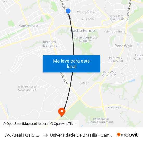 Av. Areal | Qs 5, Rua 120 to Universidade De Brasília - Campus Do Gama map