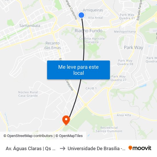 Av. Águas Claras | Qs 7, Rua 200 (Cei 9) to Universidade De Brasília - Campus Do Gama map