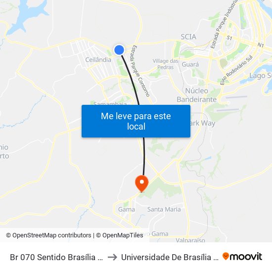 Br 070 Sentido Brasília - Passarela Da Qng to Universidade De Brasília - Campus Do Gama map