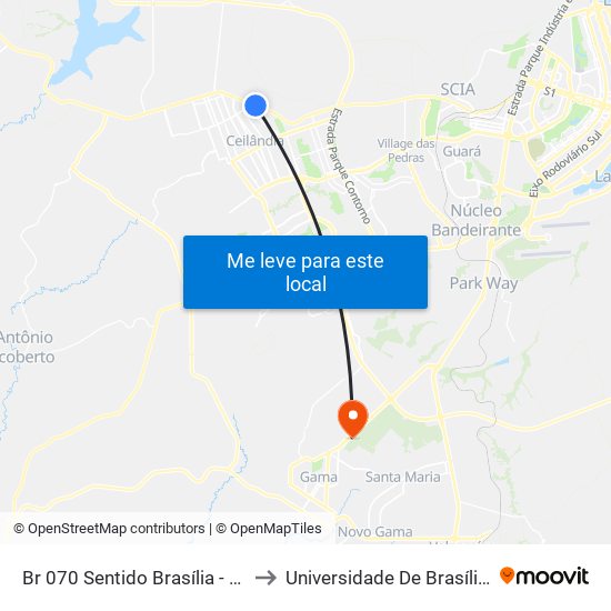 Br 070 Sentido Brasília - Ifb Campus Taguatinga to Universidade De Brasília - Campus Do Gama map