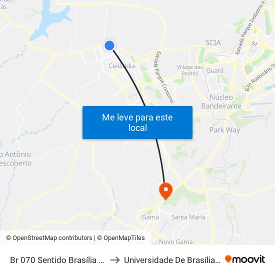 Br 070 Sentido Brasília - Atacadão Dia A Dia to Universidade De Brasília - Campus Do Gama map