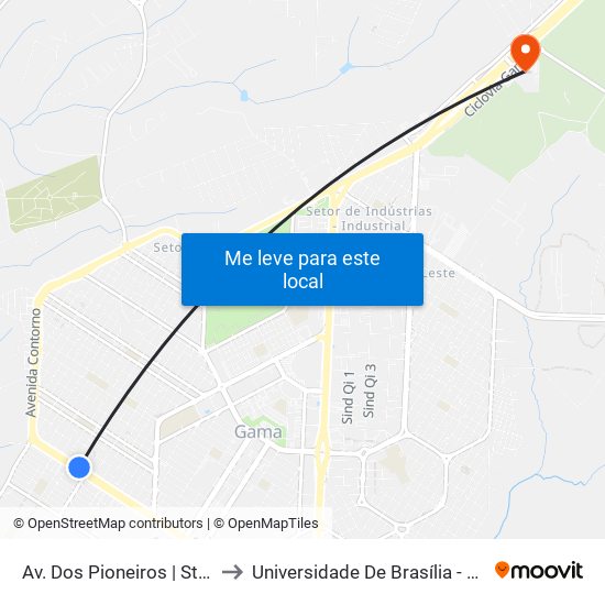 Av. Dos Pioneiros | St. Oeste, Qd. 32 to Universidade De Brasília - Campus Do Gama map