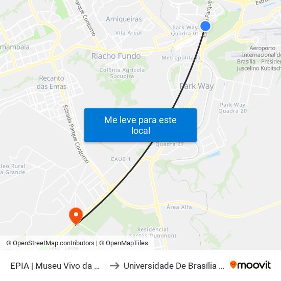 Epia Sul | Museu Vivo Da Memória Candanga to Universidade De Brasília - Campus Do Gama map