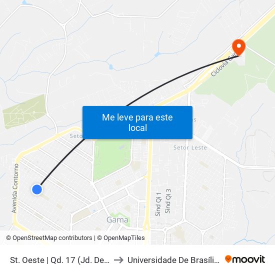 St. Oeste | Qd. 17 (Jd. De Infância 06 Do Gama) to Universidade De Brasília - Campus Do Gama map