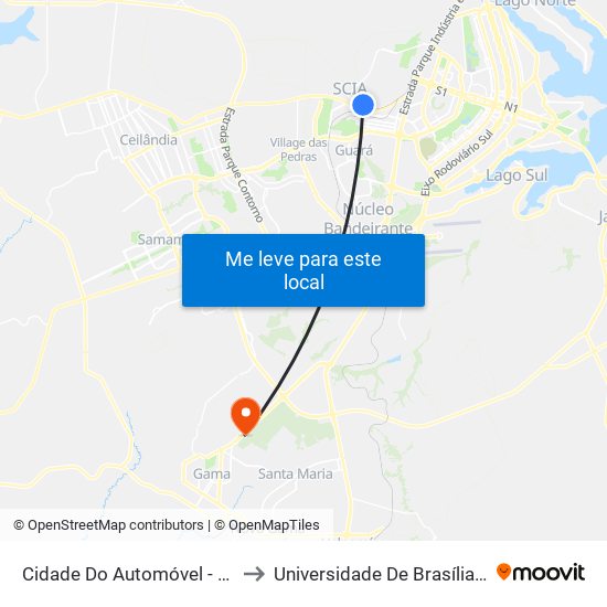 Cidade Do Automóvel - Salão Do Automóvel to Universidade De Brasília - Campus Do Gama map