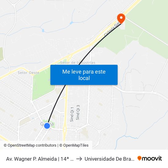 Av. Wagner P. Almeida | 14ª Dp / Administração / A Vila Bar to Universidade De Brasília - Campus Do Gama map