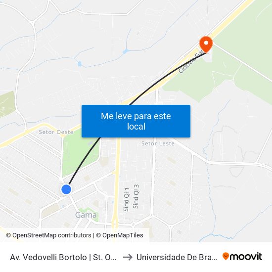 Av. Vedovelli Bortolo | St. Oeste, Qd. 11 (Feira Permanente) to Universidade De Brasília - Campus Do Gama map