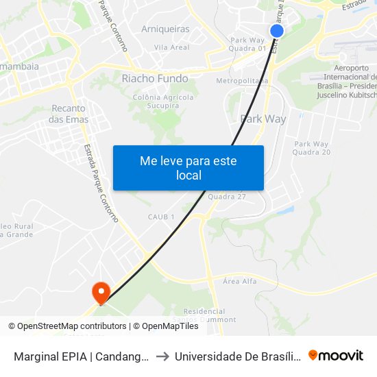 Marginal EPIA | Candangolândia (Lado Oposto) to Universidade De Brasília - Campus Do Gama map