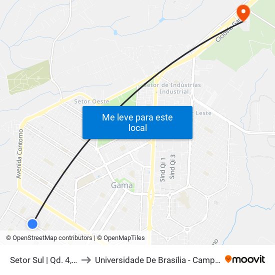 Setor Sul | Qd. 4, Conj. J to Universidade De Brasília - Campus Do Gama map