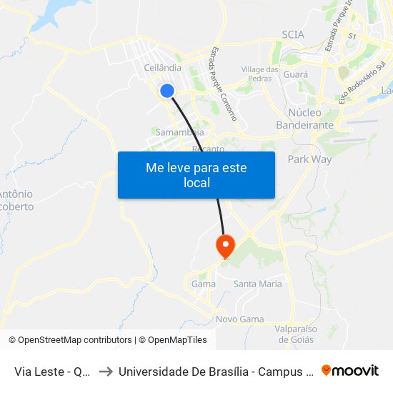 Via Leste - Qnm 7 to Universidade De Brasília - Campus Do Gama map