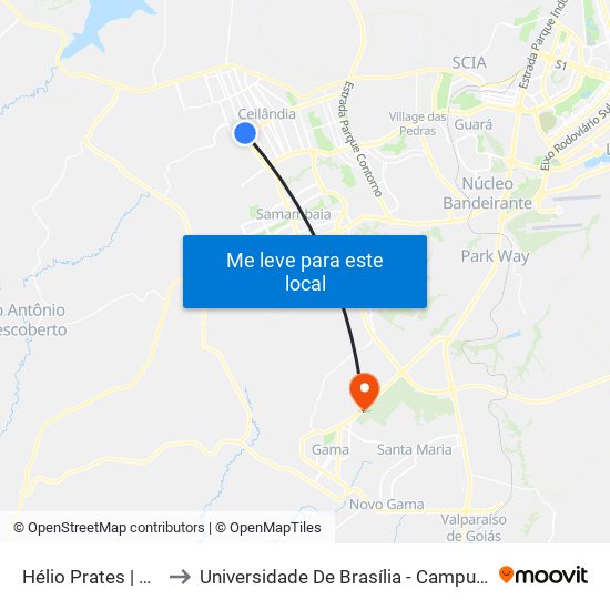 Hélio Prates | Qnn 17 to Universidade De Brasília - Campus Do Gama map