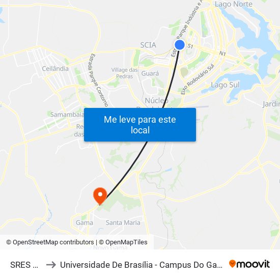 Sres Qd 12 to Universidade De Brasília - Campus Do Gama map