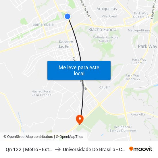 Qn 122 | Metrô - Estação Furnas to Universidade De Brasília - Campus Do Gama map