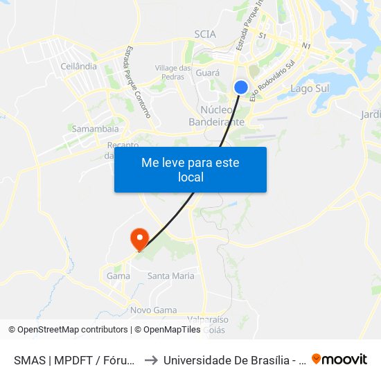 Setor Hípico (Acesso Ao Mpdft / Fórum) to Universidade De Brasília - Campus Do Gama map