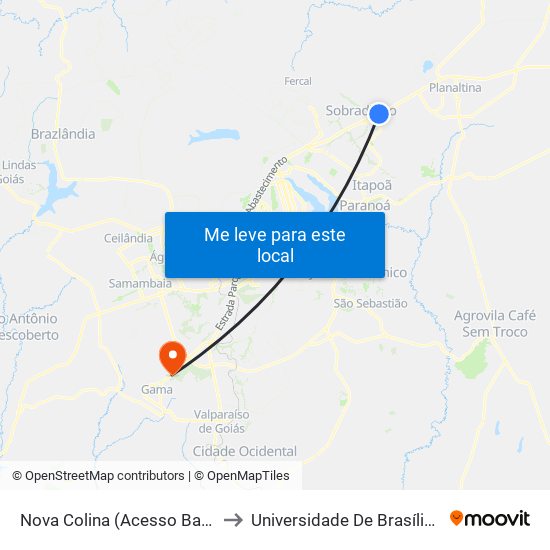 Nova Colina (Acesso Bar Parada Obrigatória) to Universidade De Brasília - Campus Do Gama map