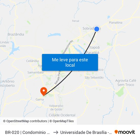 Br-020 | Cond. Alto Da Boa Vista to Universidade De Brasília - Campus Do Gama map