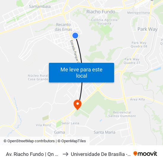 Av. Riacho Fundo | Qn 7a *Lado Oposto* to Universidade De Brasília - Campus Do Gama map